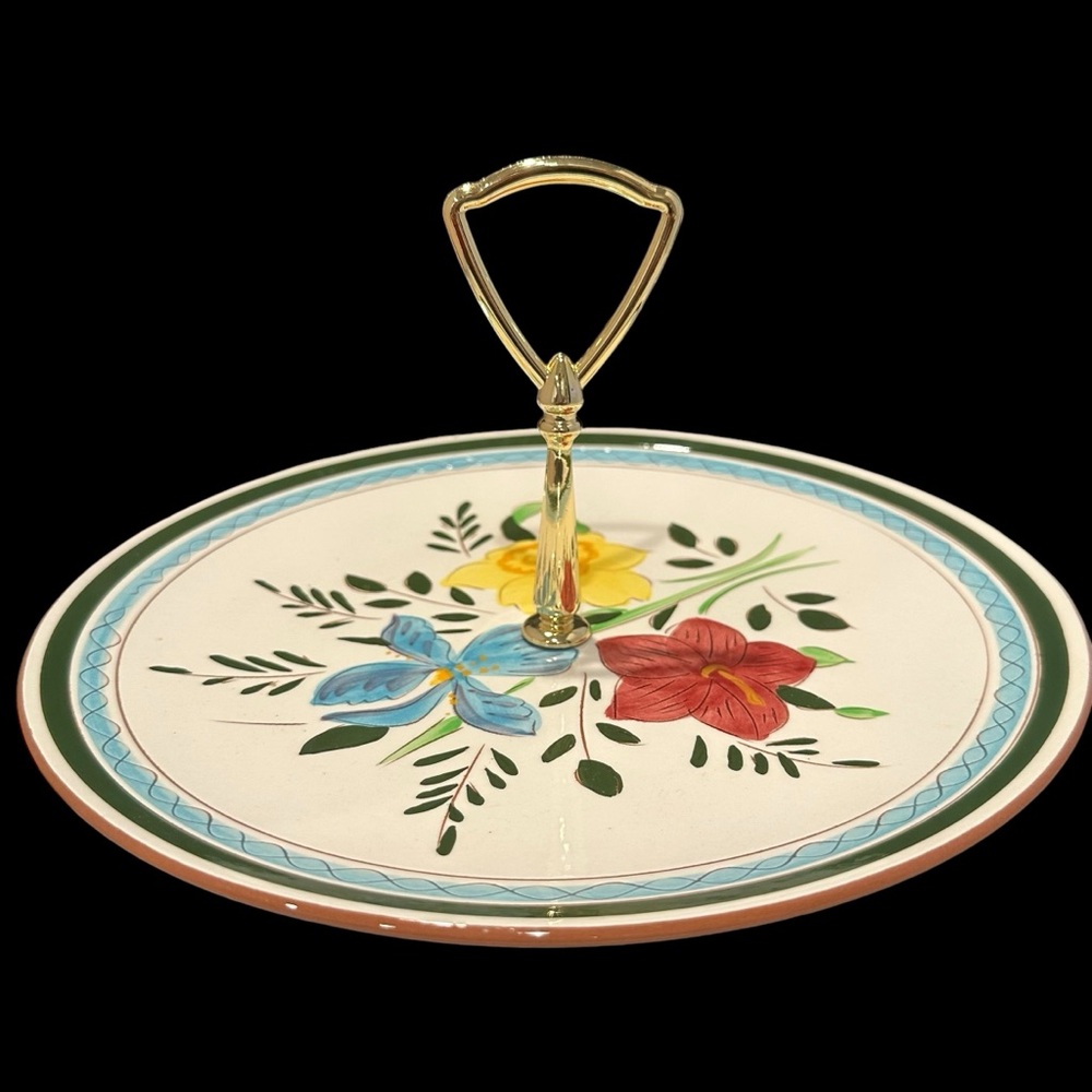 VTG Stangl Pottery Red-Ware Country Garden Serving Plate Dish Tidbit Tray Handle